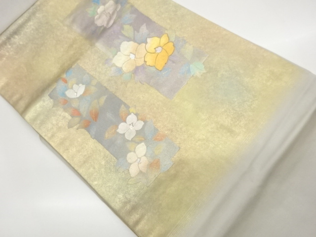 金彩短冊に花葉模様名古屋帯